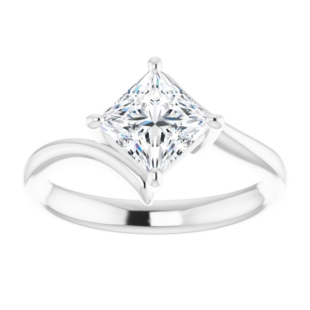 ANNE Solitaire Square Engagement Ring with Sweeping Band - Platinum - View 3