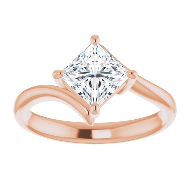 ANNE Solitaire Square Engagement Ring with Sweeping Band - 18K Rose Gold - View 3