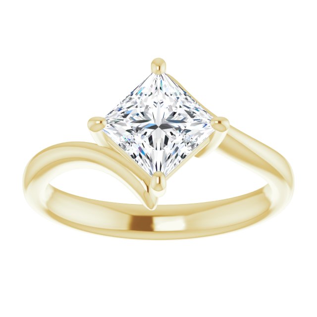 ANNE Solitaire Square Engagement Ring with Sweeping Band - 18K Yellow Gold - View 3