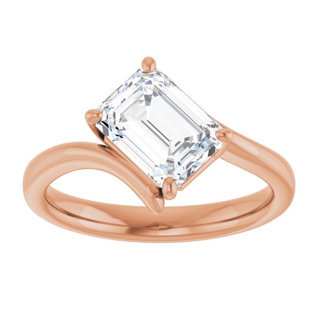 ANNE Solitaire Emerald Engagement Ring with Sweeping Band - 18K Rose Gold - View 3