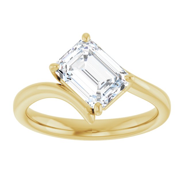 ANNE Solitaire Emerald Engagement Ring with Sweeping Band - 18K Yellow Gold - View 3