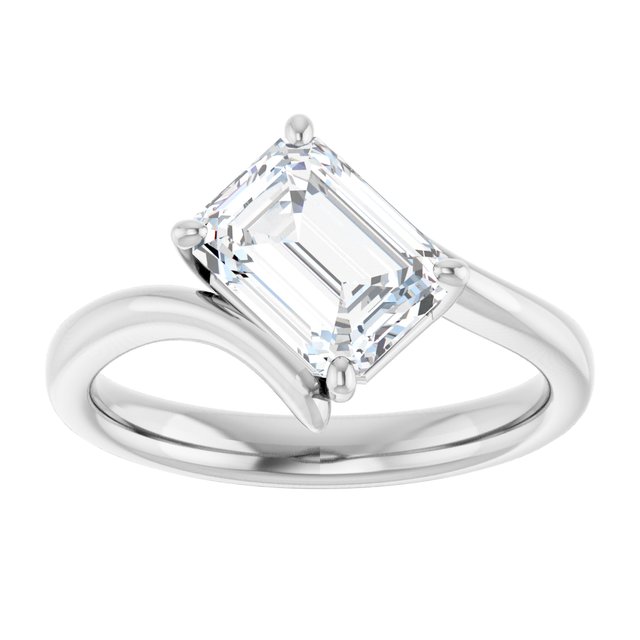 ANNE Solitaire Emerald Engagement Ring with Sweeping Band - Platinum - View 3