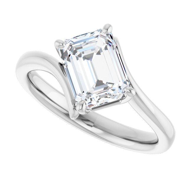 ANNE Solitaire Emerald Engagement Ring with Sweeping Band - Platinum - View 5