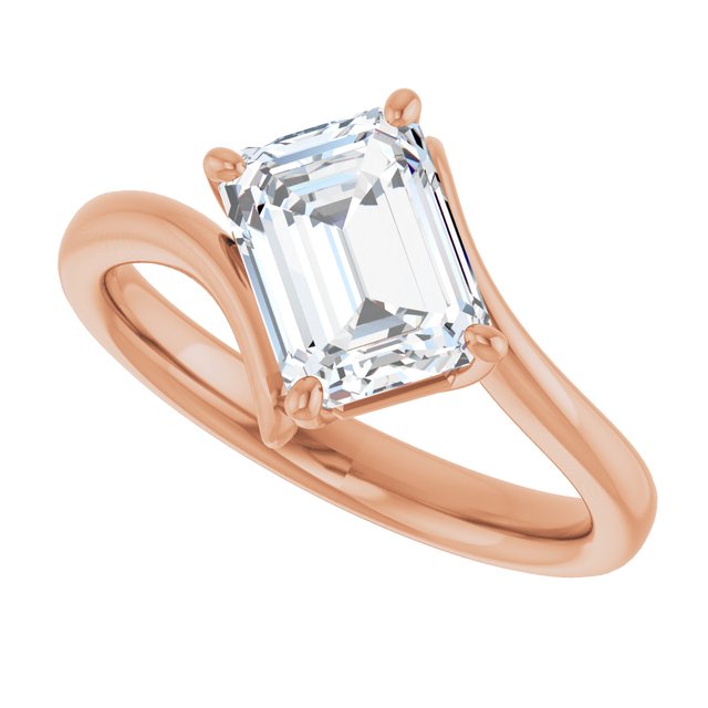 ANNE Solitaire Emerald Engagement Ring with Sweeping Band - 18K Rose Gold - View 5