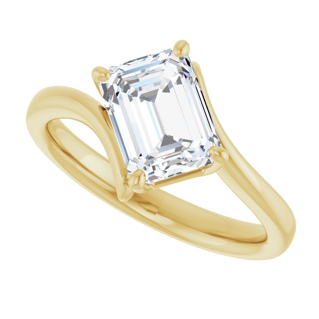 ANNE Solitaire Emerald Engagement Ring with Sweeping Band - 18K Yellow Gold - View 5