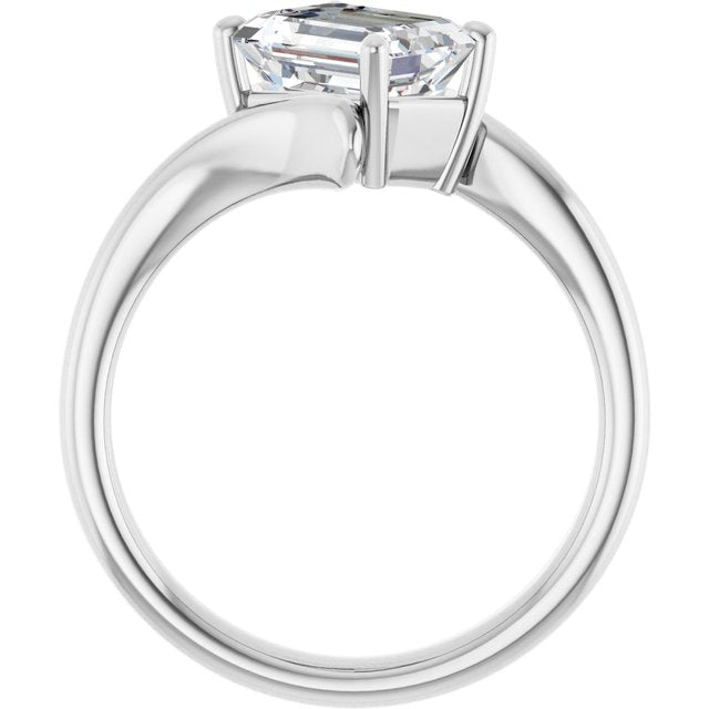 ANNE Solitaire Emerald Engagement Ring with Sweeping Band - Platinum - View 2