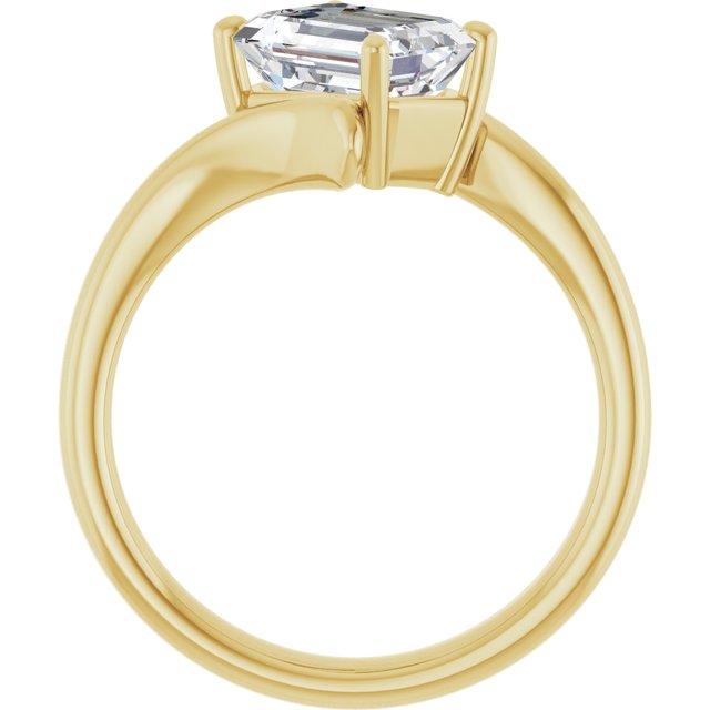 ANNE Solitaire Emerald Engagement Ring with Sweeping Band - 18K Yellow Gold - View 2