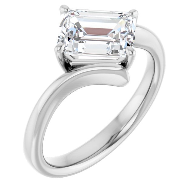 ANNE Solitaire Emerald Engagement Ring with Sweeping Band - Platinum - View 1