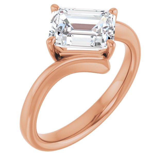 ANNE Solitaire Emerald Engagement Ring with Sweeping Band - 18K Rose Gold - View 1