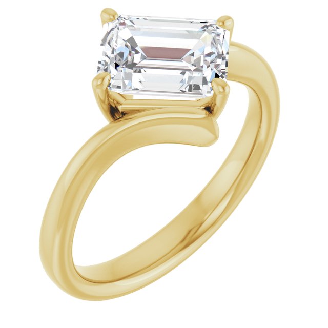 ANNE Solitaire Emerald Engagement Ring with Sweeping Band - 18K Yellow Gold - View 1