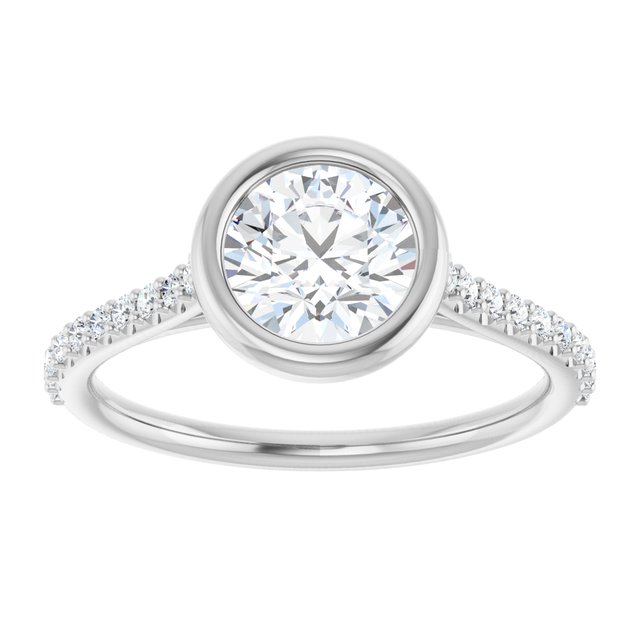 LAYLA Bezel Solitaire Round Engagement Ring with Shoulder Diamonds - Platinum - View 3