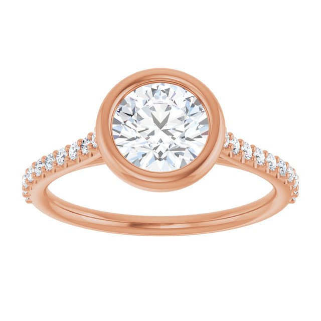 LAYLA Bezel Solitaire Round Engagement Ring with Shoulder Diamonds - 18K Rose Gold - View 3