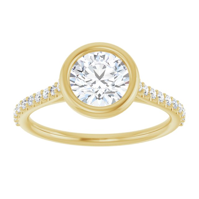 LAYLA Bezel Solitaire Round Engagement Ring with Shoulder Diamonds - 18K Yellow Gold - View 3