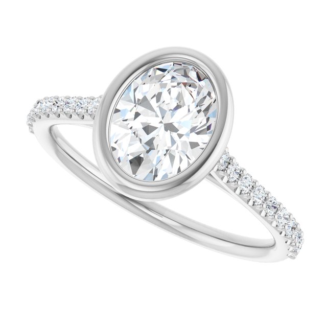 LAYLA Bezel Solitaire Oval Engagement Ring with Shoulder Diamonds - Platinum - View 5