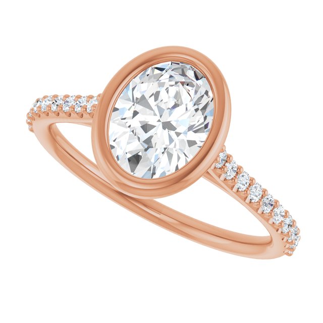 LAYLA Bezel Solitaire Oval Engagement Ring with Shoulder Diamonds - 18K Rose Gold - View 5