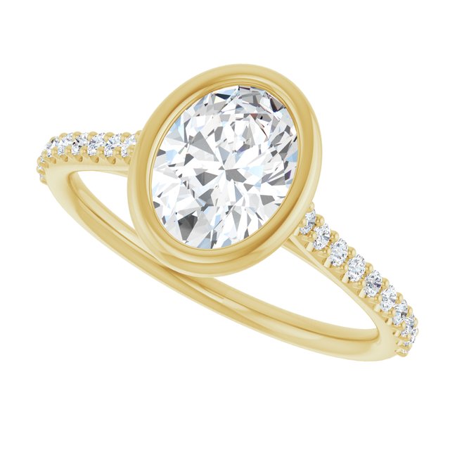 LAYLA Bezel Solitaire Oval Engagement Ring with Shoulder Diamonds - 18K Yellow Gold - View 5