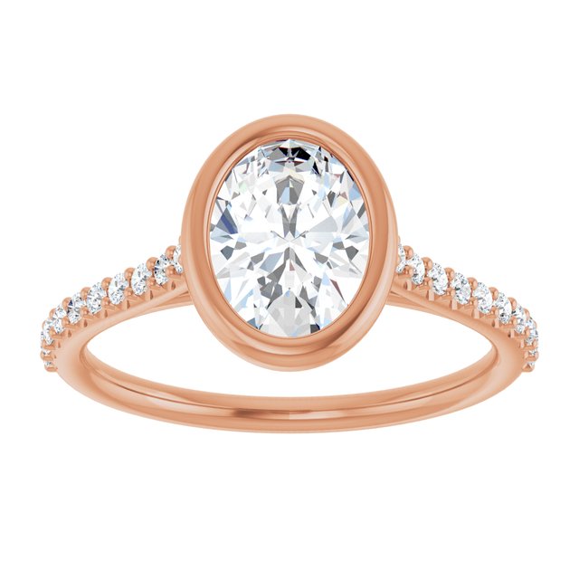 LAYLA Bezel Solitaire Oval Engagement Ring with Shoulder Diamonds - 18K Rose Gold - View 3