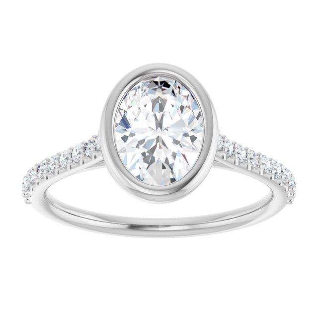 LAYLA Bezel Solitaire Oval Engagement Ring with Shoulder Diamonds - Platinum - View 3