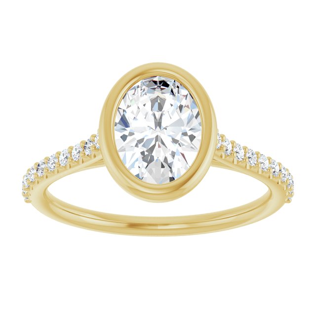 LAYLA Bezel Solitaire Oval Engagement Ring with Shoulder Diamonds - 18K Yellow Gold - View 3