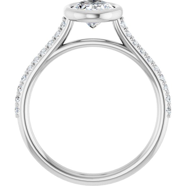 LAYLA Bezel Solitaire Oval Engagement Ring with Shoulder Diamonds - Platinum - View 2