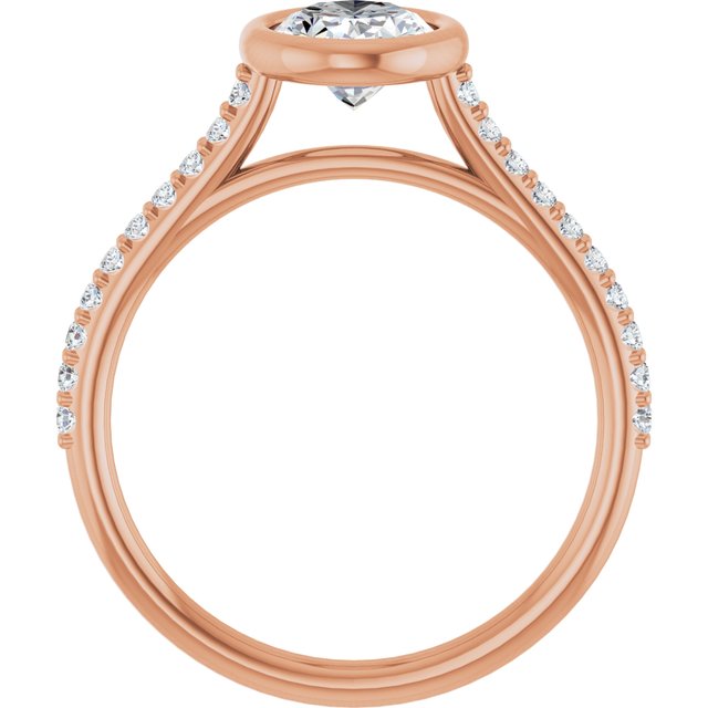 LAYLA Bezel Solitaire Oval Engagement Ring with Shoulder Diamonds - 18K Rose Gold - View 2