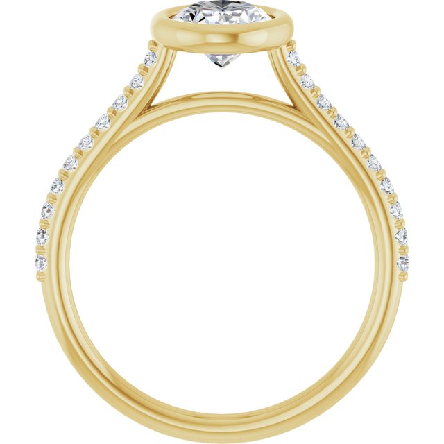LAYLA Bezel Solitaire Oval Engagement Ring with Shoulder Diamonds - 18K Yellow Gold - View 2