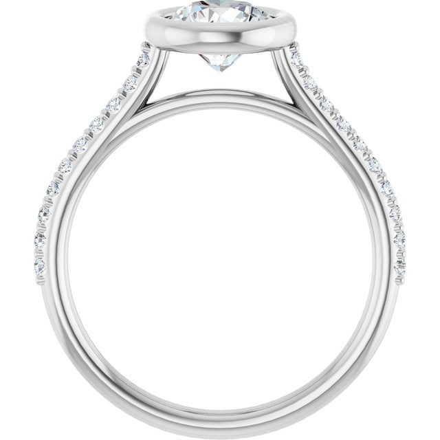 LAYLA Bezel Solitaire Round Engagement Ring with Shoulder Diamonds - Platinum - View 2