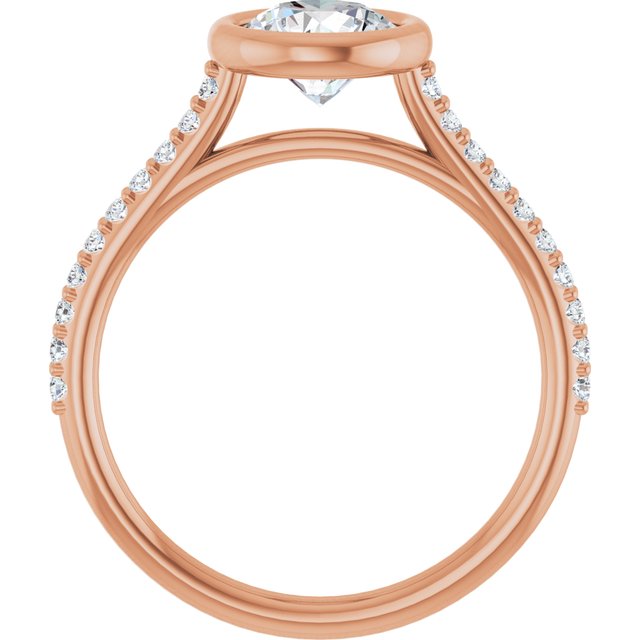 LAYLA Bezel Solitaire Round Engagement Ring with Shoulder Diamonds - 18K Rose Gold - View 2