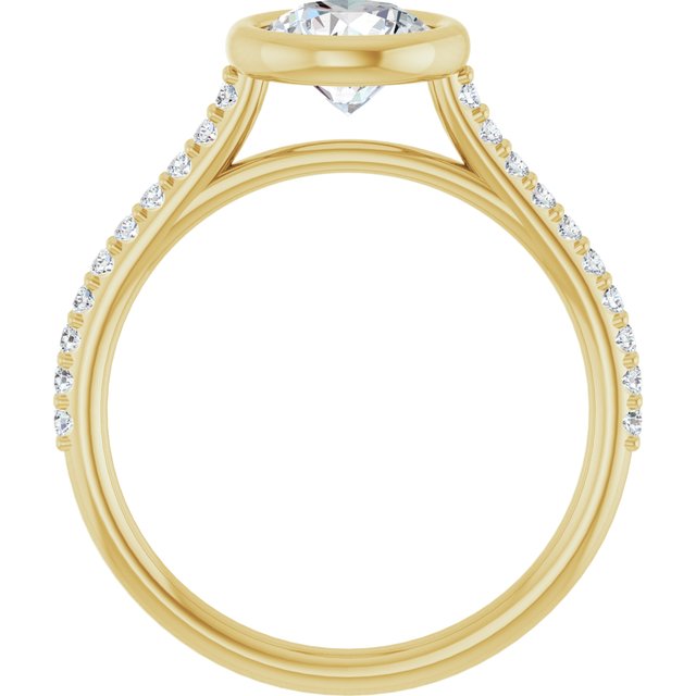LAYLA Bezel Solitaire Round Engagement Ring with Shoulder Diamonds - 18K Yellow Gold - View 2