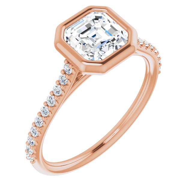 LAYLA Bezel Solitaire Asscher Engagement Ring with Shoulder Diamonds - 18K Rose Gold - View 1