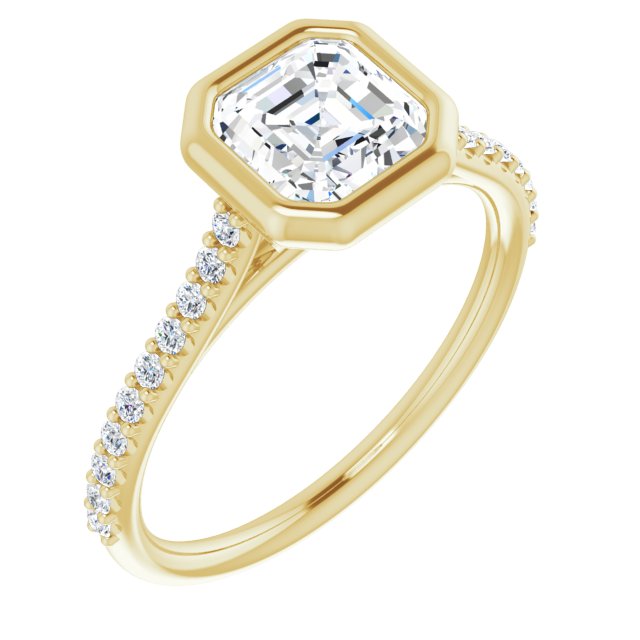 LAYLA Bezel Solitaire Asscher Engagement Ring with Shoulder Diamonds - 18K Yellow Gold - View 1