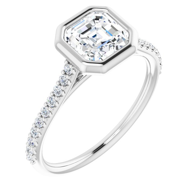 LAYLA Bezel Solitaire Asscher Engagement Ring with Shoulder Diamonds - Platinum - View 1