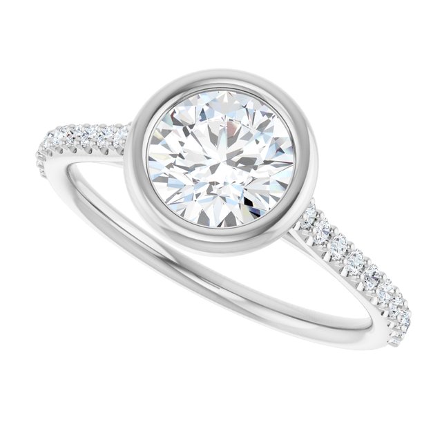 LAYLA Bezel Solitaire Round Engagement Ring with Shoulder Diamonds - Platinum - View 5