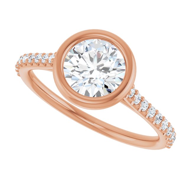 LAYLA Bezel Solitaire Round Engagement Ring with Shoulder Diamonds - 18K Rose Gold - View 5