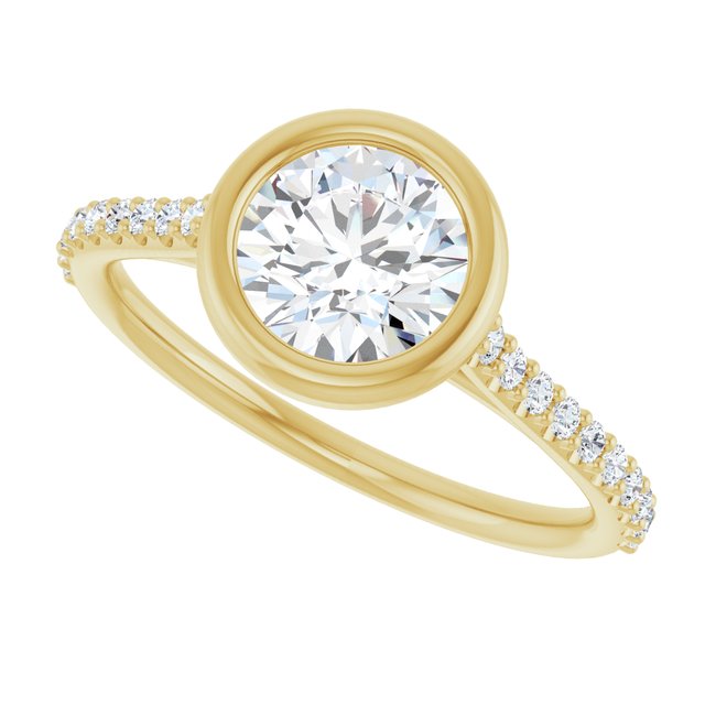 LAYLA Bezel Solitaire Round Engagement Ring with Shoulder Diamonds - 18K Yellow Gold - View 5