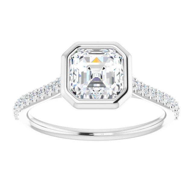 LAYLA Bezel Solitaire Asscher Engagement Ring with Shoulder Diamonds - Platinum - View 3