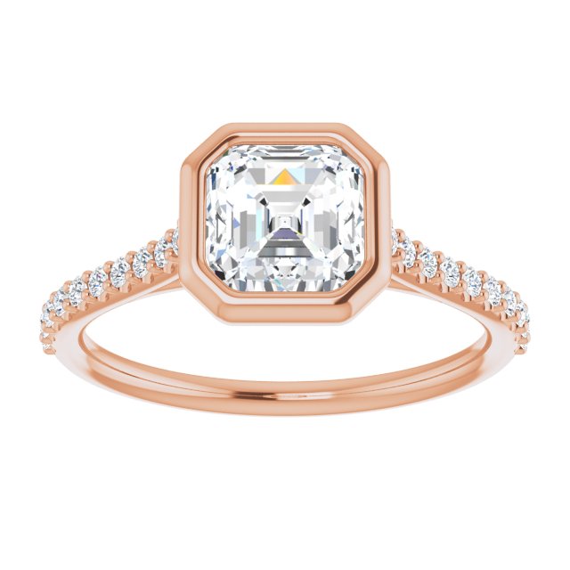 LAYLA Bezel Solitaire Asscher Engagement Ring with Shoulder Diamonds - 18K Rose Gold - View 3