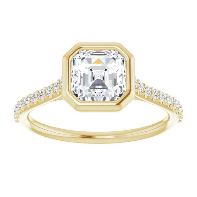 LAYLA Bezel Solitaire Asscher Engagement Ring with Shoulder Diamonds - 18K Yellow Gold - View 3
