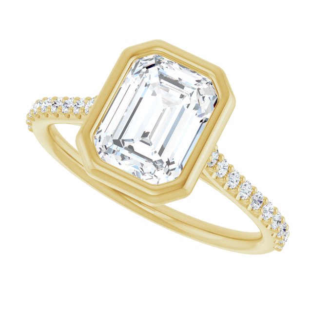 LAYLA Bezel Solitaire Emerald Engagement Ring with Shoulder Diamonds - 18K Yellow Gold - View 5
