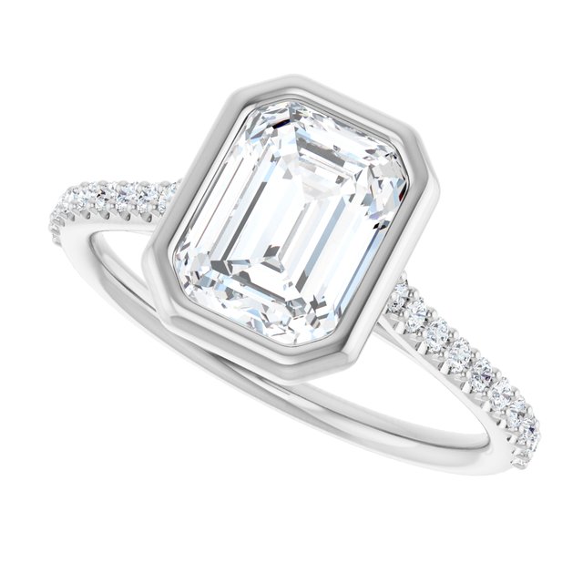 LAYLA Bezel Solitaire Emerald Engagement Ring with Shoulder Diamonds - Platinum - View 5