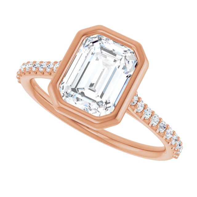 LAYLA Bezel Solitaire Emerald Engagement Ring with Shoulder Diamonds - 18K Rose Gold - View 5