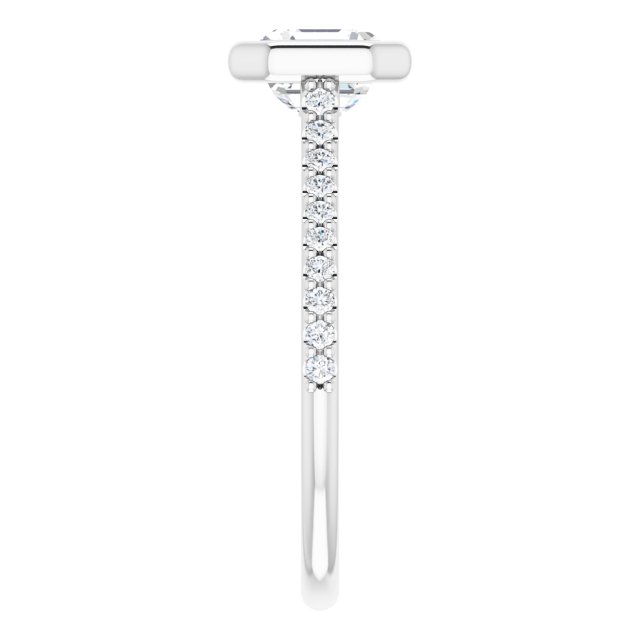 LAYLA Bezel Solitaire Asscher Engagement Ring with Shoulder Diamonds - Platinum - View 4