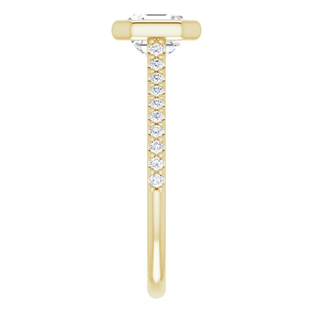 LAYLA Bezel Solitaire Asscher Engagement Ring with Shoulder Diamonds - 18K Yellow Gold - View 4
