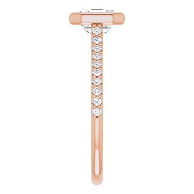 LAYLA Bezel Solitaire Asscher Engagement Ring with Shoulder Diamonds - 18K Rose Gold - View 4
