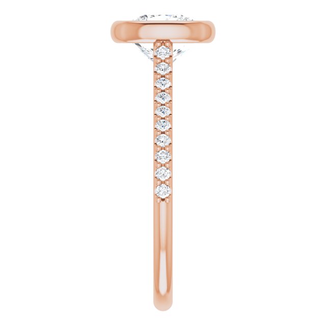 LAYLA Bezel Solitaire Cushion Engagement Ring with Shoulder Diamonds - 18K Rose Gold - View 4