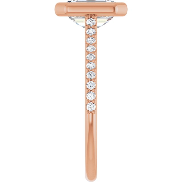 LAYLA Bezel Solitaire Emerald Engagement Ring with Shoulder Diamonds - 18K Rose Gold - View 4