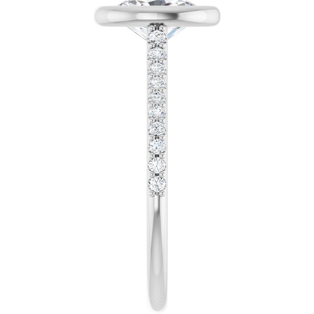 LAYLA Bezel Solitaire Oval Engagement Ring with Shoulder Diamonds - Platinum - View 4