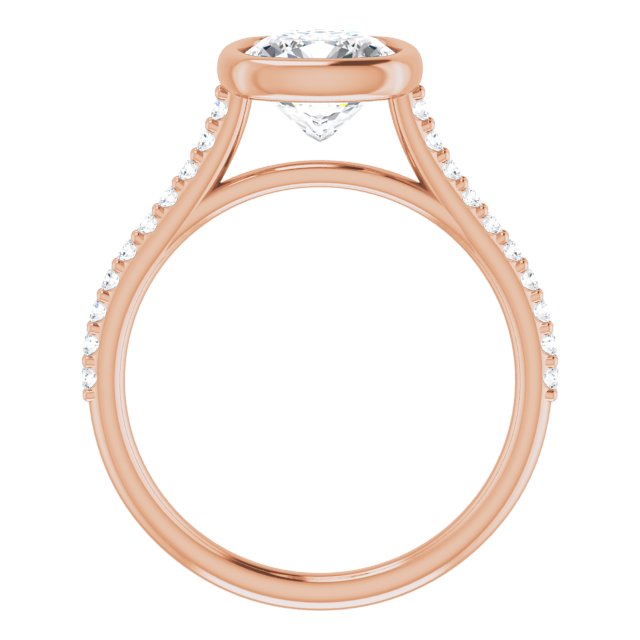 LAYLA Bezel Solitaire Cushion Engagement Ring with Shoulder Diamonds - 18K Rose Gold - View 2