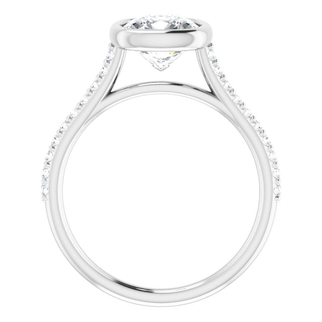 LAYLA Bezel Solitaire Cushion Engagement Ring with Shoulder Diamonds - Platinum - View 2