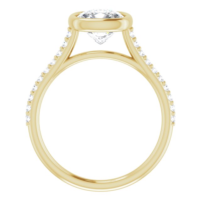 LAYLA Bezel Solitaire Cushion Engagement Ring with Shoulder Diamonds - 18K Yellow Gold - View 2